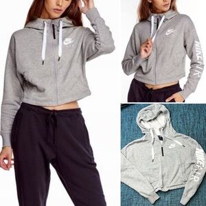 Nike Air Zip Up Cropped Hoodie Jacket in Light Grey White
